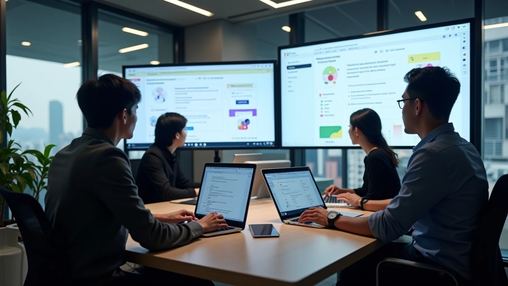 Fintech startup team working on Figma wireframes in collaborative workspace