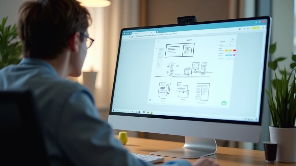 Wireframing sketches and digital wireframe examples on screen